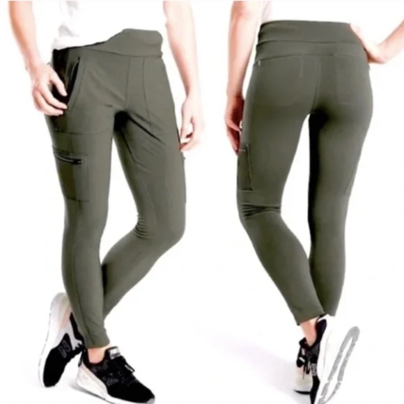 ATHLETA WOMENS HEADLANDS HYBRID CARGO TIGHTS PANTS OLIVE GREEN SIZE 6 PETITE - Picture 1 of 5